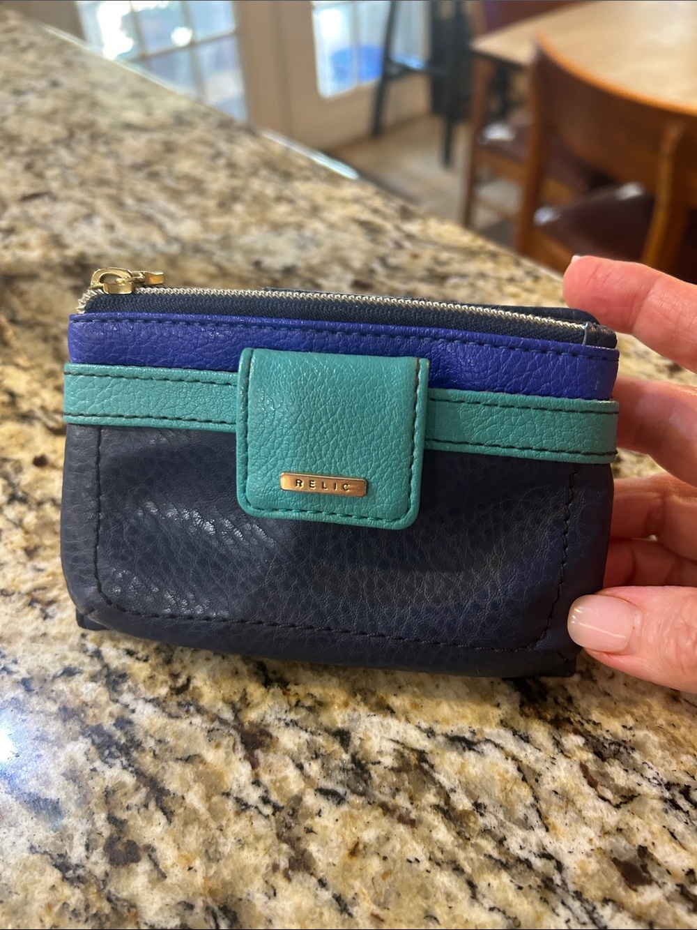 Relic Colorblock Card Wallet in Navy, Teal & Royal